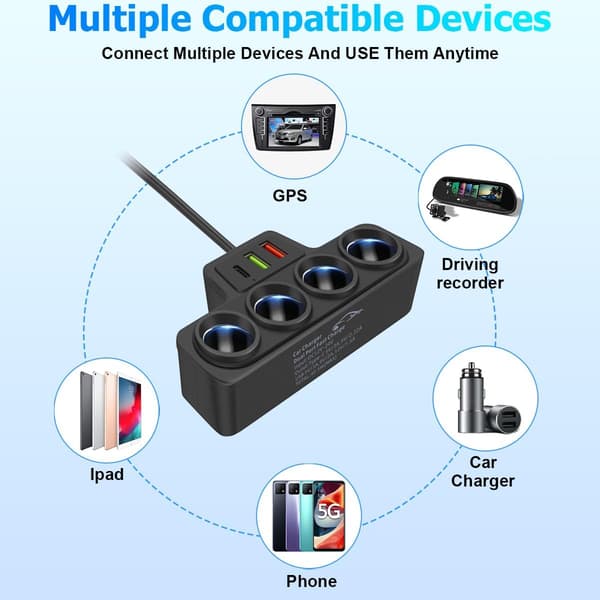 Rask USB Billader Adapter Mobiltelefon Ladeadapter Kjøretøy Billader Multi Socket Sigarettenner Adapter Universelt Biltilbehør