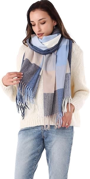 Cashmere Scarf för Kvinnor Vinter Varm Pläd Sjal Wrap 200x70cm Marinblå