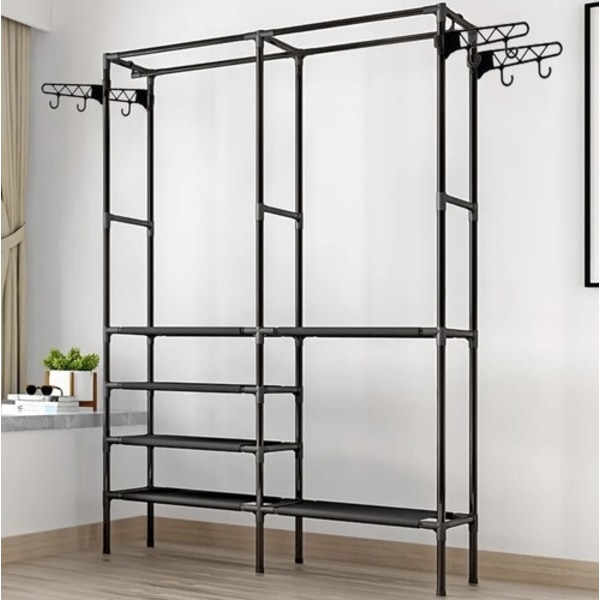 Klädhängare / Klädställning med Hyllor - 170cm Black Svart