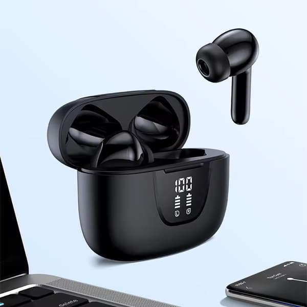 Trådløse ørepropper Bluetooth 5.3 med LED-strømdisplay Universal passform Svarte støydempende ørepropper for sport, treningsstudio og løping