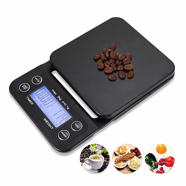 INF Digital køkkenvægt / kaffevægt 3 kg/0,1 g præcision Black Variety