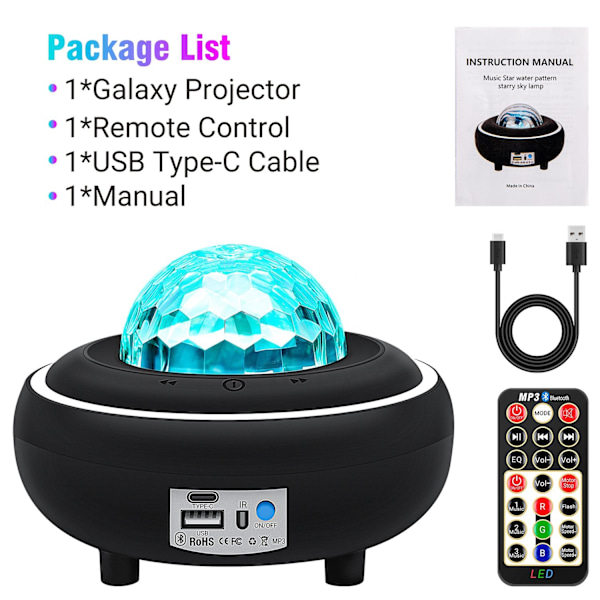 Stjerneprojektor LED Batteri - Galaxy Stjerneprojektor - 2,5 timer Sort