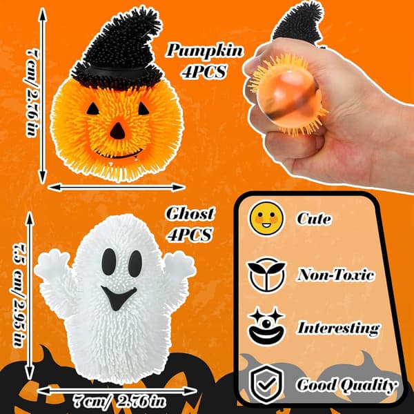 8 stk. Halloween LED Puffer Bolde Lysende Spøgelse Græskar Bolde Bulk Stress Relief Legetøj til Børn Glød i Mørket Spøgelse Græskar til Halloween Fest