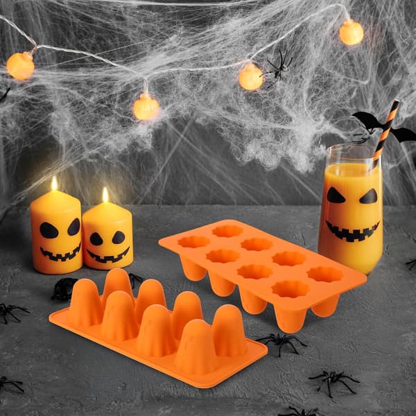 2 Stykker Halloween Silikoneforme 3D Chokoladeforme, Non-stick, Spøgelse Silikoneforme til Bagning af Gelé, Slik, Budding, Chokolade, Isterninger
