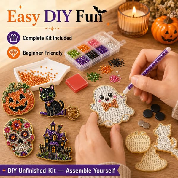 Halloween Pumpa Katt Spöke Pärla Diamant Kylskåpsmagnet Set DIY Pärl Kylskåpsmagneter 6-Piece Pack