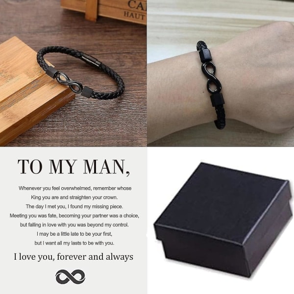 Till Min Man, Infinity Läderarmband - Manlig Present från Fru - Jag Älskar Dig För Alltid och Evigt - Armband Pojkvän Årsdag Födelsedag Julpappor