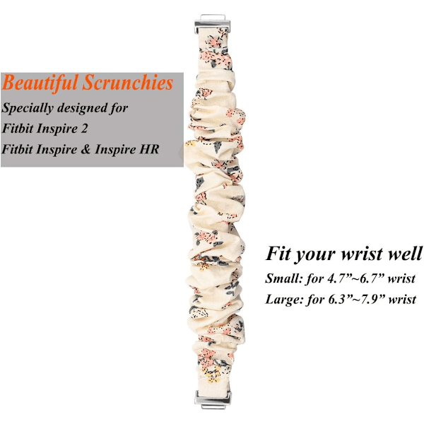 MEFEO Scrunchies yhteensopiva Fitbit Inspire 2 Bands/Inspire White/Honeysuckle(Large,White/Honeysuckle)