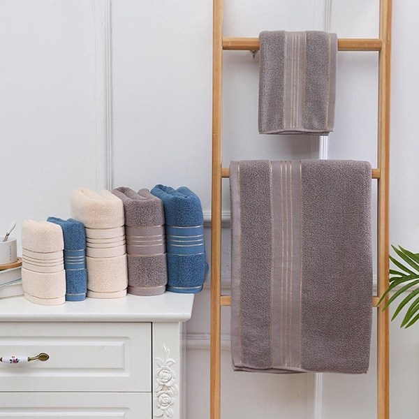 Badehåndklæde Badehåndklæde i 100% Bomuld, Stor Størrelse Blød Luksus og Højabsorberende, til Sauna Brusebad Svømning (70x140CM, Blå+Grå+Beige)