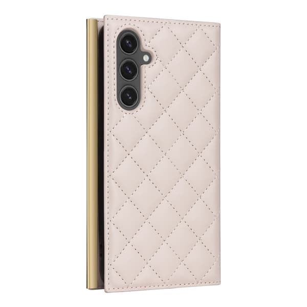 SKALO Samsung S25 FE Gold Edge Quilted Shoulder Strap Wallet Case - Beige Beige beige