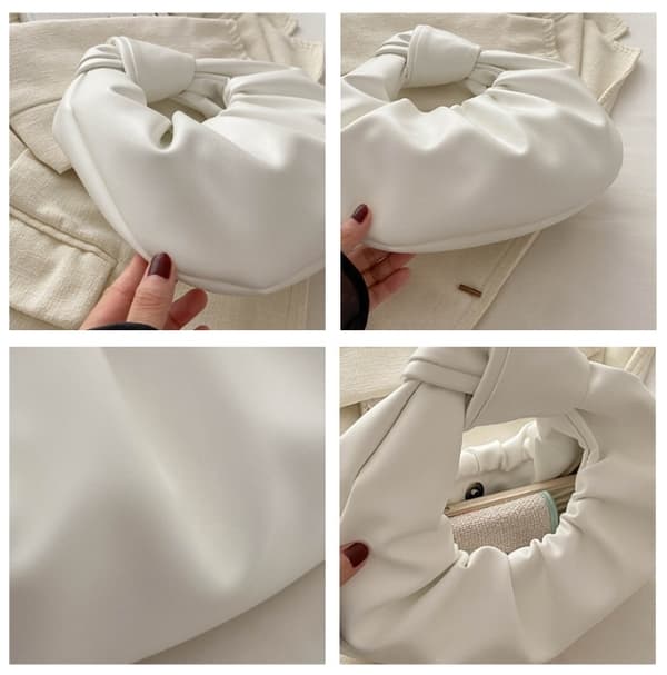 Elegant rynket PU læder clutch pung til kvinder i hvid