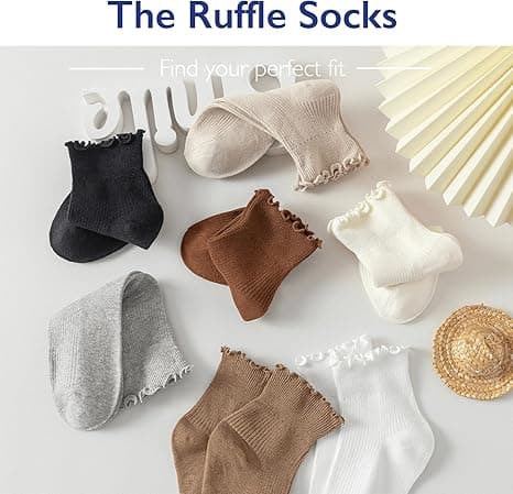 Lave ankelsokker til kvinder med flæsekant - bløde strikkede bomuldssokker i sneglefarve
