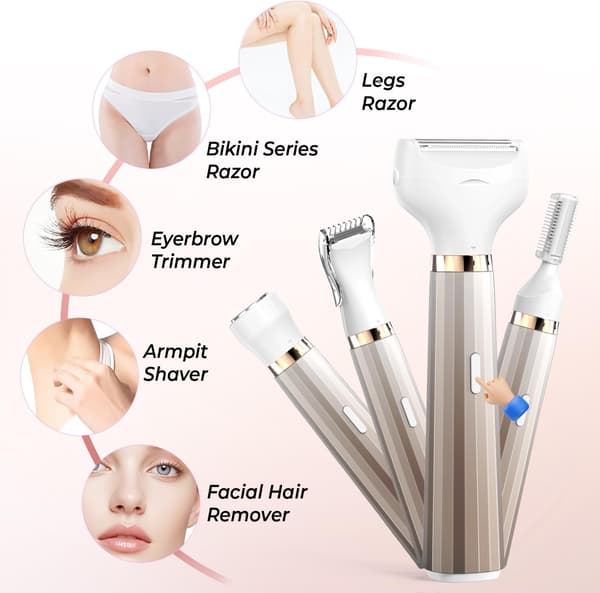 4-i-1 Lady Shavers for kvinner med LED-batteridisplay, ansiktshårfjerner for kvinner, elektrisk barbermaskin for kropp, ben, bikiniområde
