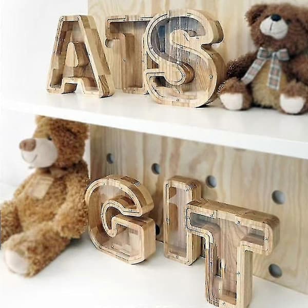 Sparegris i tre med monogram, stor bokstav, sparegris med initialer, bursdagsgave til barn, A-Å