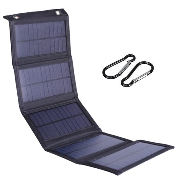 Foldbart solpanel 15W 5V USB Bærbar oplader med 5 paneler til powerbank, telefon, tablet, udendørs camping, vandreture, rejser, sort