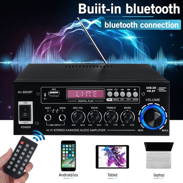 2000W integreret forstærker bluetooth 5.0 HiFi stereo forstærker digital FM