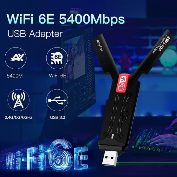 USB WiFi 6E Adapter 5400 Mbps Højhastigheds Trådløs Netværksdongle til PC Laptop Desktop
