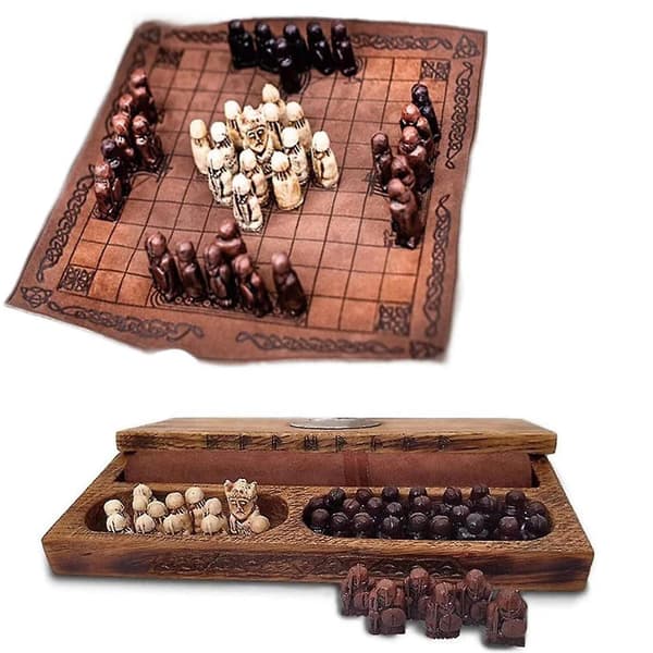 Hnefatafl brädspel, set, set, set för vuxna/barn med trälåda