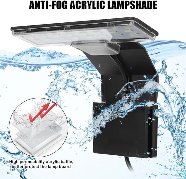 Akvarielampe (sort), Clip-on akvarielampe 3 farver LED-belysning Akvarielampe Fisketanklys 220