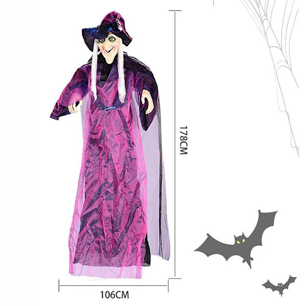 Halloween-riipusnoita LED-silmillä ja aaveäänellä Halloween-koriste ääniaktiivinen Halloween-noitakoristeet