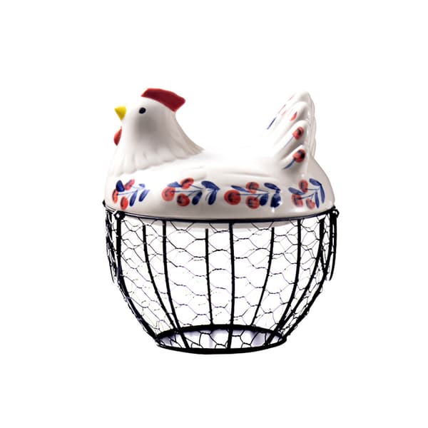 Kyllingdesign keramisk eggoppbevaringskurv jernkurv for 20-25 egg, eggholder, organizer, eggkurvholder