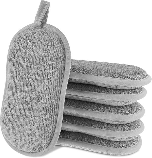 Mikrofiber Köksvampar Repfria Återanvändbara Disktrasor För Diskbänkar Bänkskivor Diskar Och Skålar 6-pack Grå