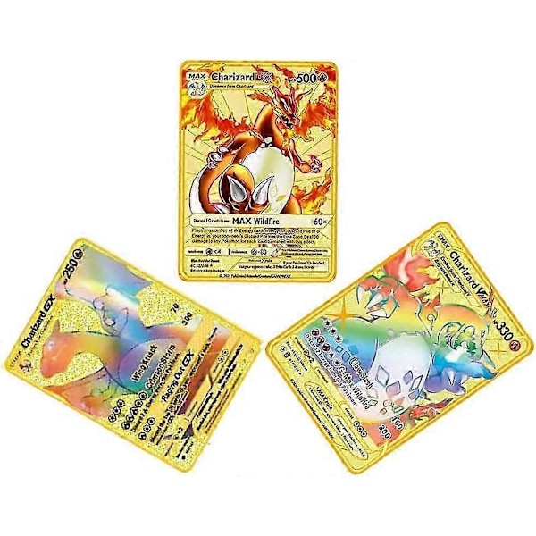 Charizard Metallkort Pläterade Kort Regnbåge Guldkort Gyllene Vmax Dx Gx Ultra Sällsynta Samlarkort, För Samlare, Barn