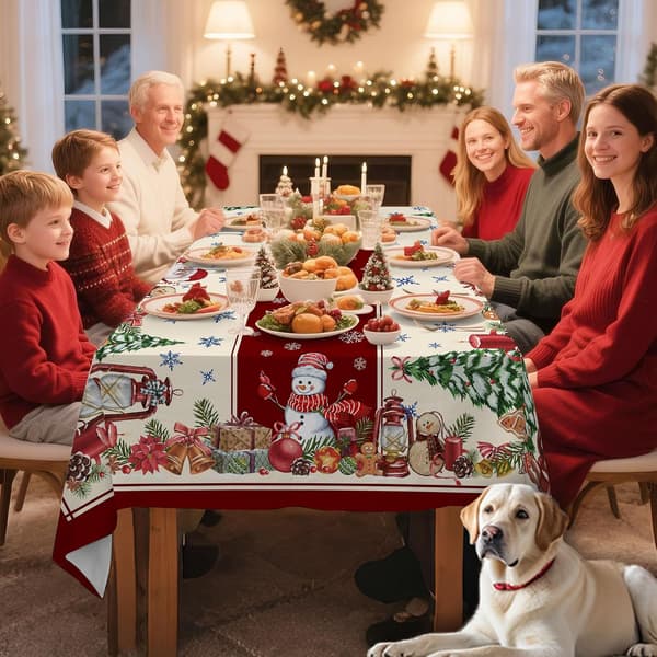 wxsp Christmas Tablecloth Rectangular 152 x 213 cm, Christmas Tablecloth, Snowman Tablecloth Winter Christmas Santa Claus Tablecloths for Kitchen Dining Table Decor