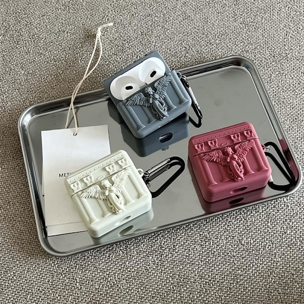 Kompatibel med AirPods Deksel 3D Søt Engel Statue Retro Mønster Jenter Kvinner Myk Silikon Støtsikker Nøkkelring Design Deksel for Airpo