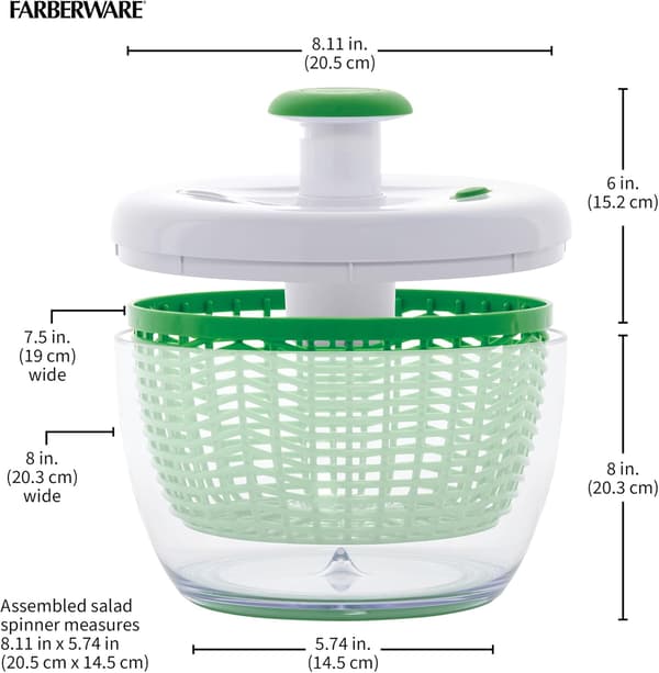 Stor Pro Salladsslunga, Salladsslunga med Pumpmekanism, Durkslagskorg och Halkfri Bas - Kompakt Frukttvättskål 21CM*13