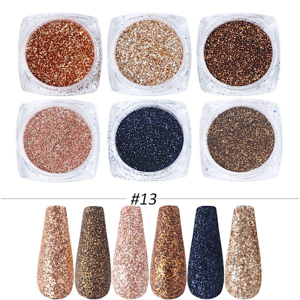 6 st Nagelstickers Färger Glitter Set Höst och Vinter Diamant i Papperskorgen Rosa Champagne Pailletter Nagel Glitter Nagel