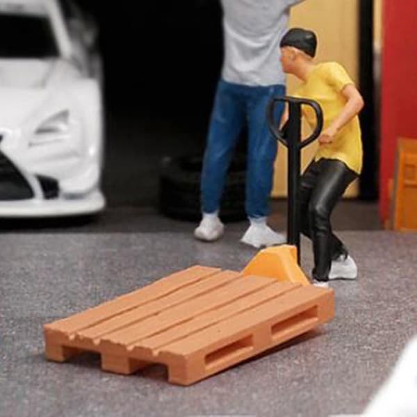 1:64 Dreng der trækker vogn, miniature samling til diorama DIY scene tilbehør