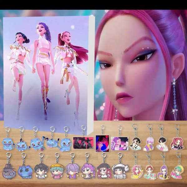 KPOP Demon Hunters Julkalender Överraskningslåda Ryggsäck Bil Nyckelring Hänge E