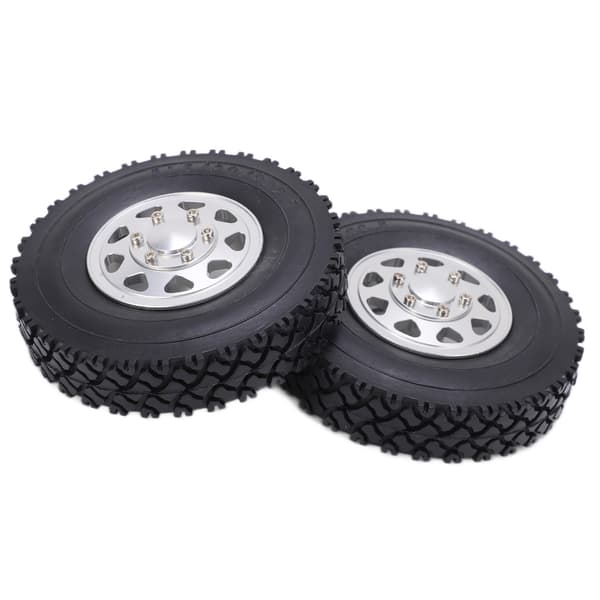 2 stk. Metal Legering Forreste Nav med Gummidæk til Tamiya 1/14 RC Trailer Traktor Lastbil Bil Sølv