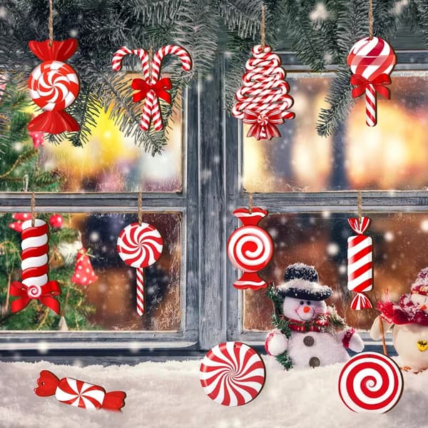 Træ jule slikstok slikkepind ornamenter til juletræspynt 12pcs