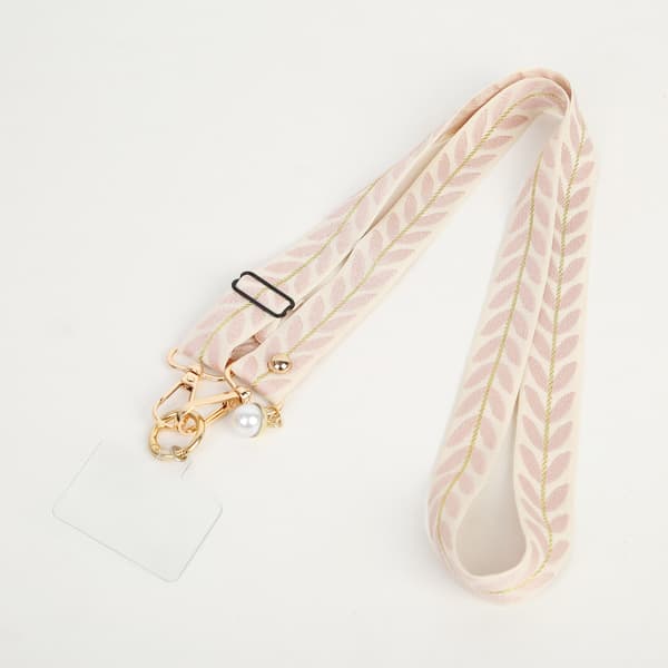 Justerbar telefon-crossbody-stropp - 114 cm polyester med perleanheng, bred stoffhalsstropp pink