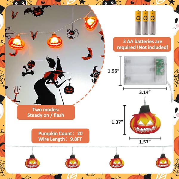 Udendørs Halloween lyskæde, 3 m 20 LED Halloween Græskar Li