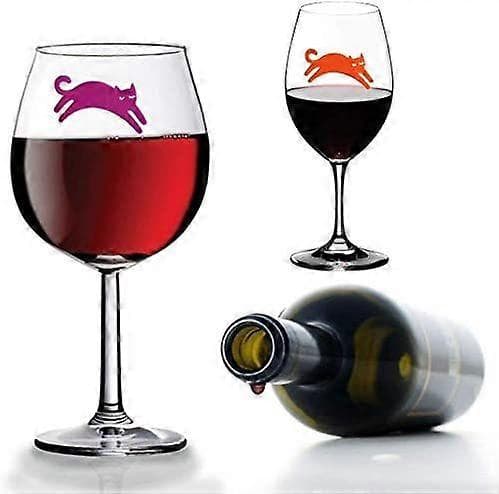 Vinglasmarkörer Set med 10 Silikon Dryck Glas Markörer & Vinberlocker med Sugpropp (Set med 12 Katt utan Sugpropp)