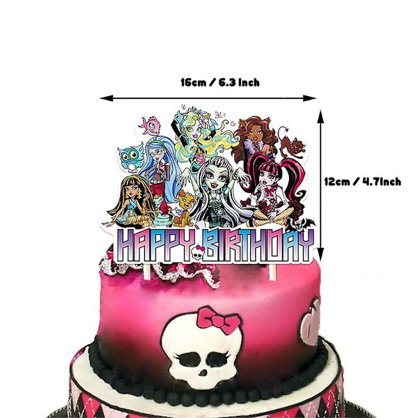 Monster High Temafødselsdagsfesttilbehør Banner Balloner Kit Kage Cupcake Toppers Dekorationssæt