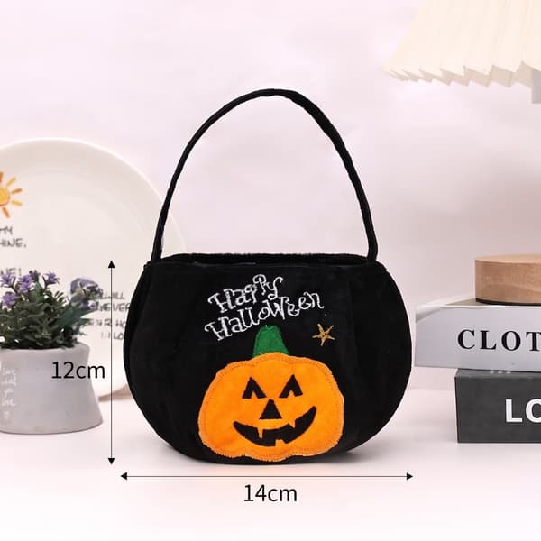 Halloween Hat Rund Slikpose til Børn, Sød Slikholder med Spøgelses- og Græskardesign til Trick or Treat 2