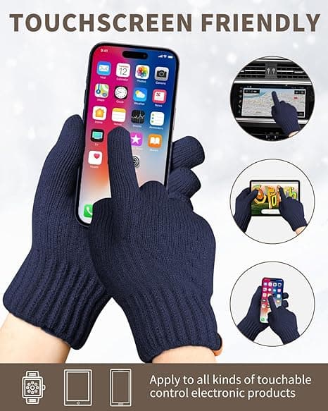 Vinterhandsker til kvinder, kuldebestandige, fleeceforede, touchscreen-kompatible, marineblå