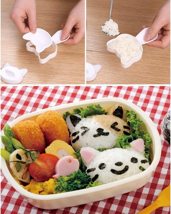5-delt Sushi Risballformsett - DIY Onigiri-maker for Bento og Katteformede Risballer