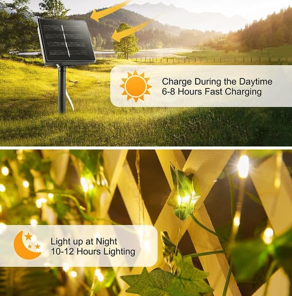 10M 100 LED Solcelle Lys String Kunstig Efeu 8 Modes IP65 Vandtæt Solcelle Efeu Lys String Have Terrasse Altan Soveværelse