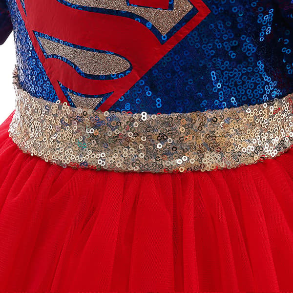 Pige patchwork kjole med Superman kappe cosplay kostume til børn D1105 Dark Blue + Cape 90cm