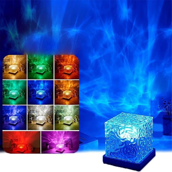 Aurora Norrsken Lampa, Wave-Cube Lampa, Projektor, 16 Färger Vattenvågseffekt Ljus för Sovrum