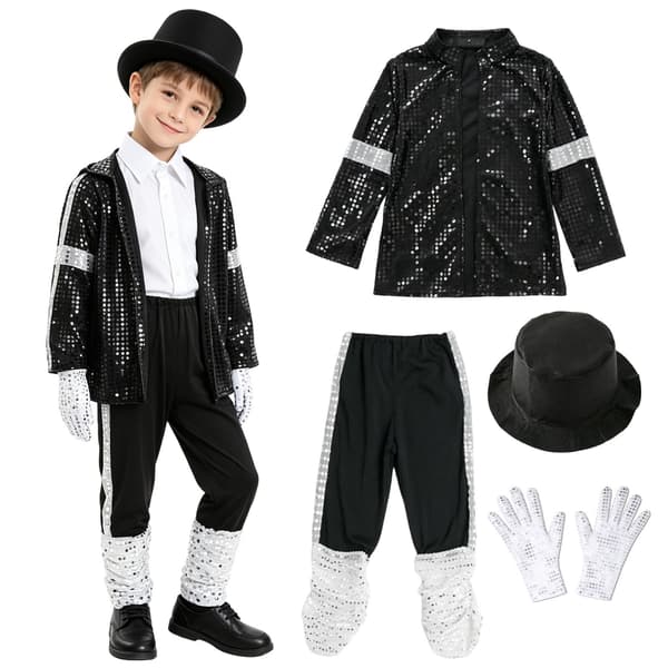 Michael Jackson-kostyme for barn og voksne - Steppdansantrekk Sequined 7-piece set XL