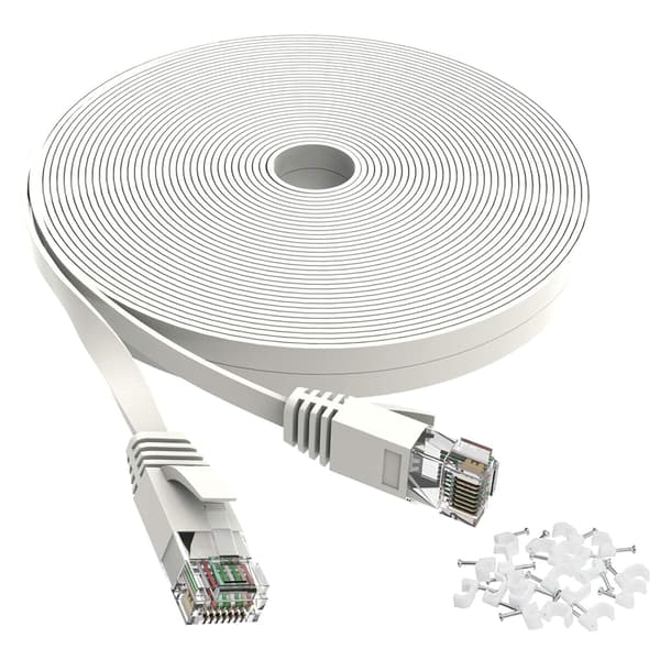 Cat 6 Ethernet -kaapeli 50 jalkaa valkoinen - litteä Internet-verkkokaapeli