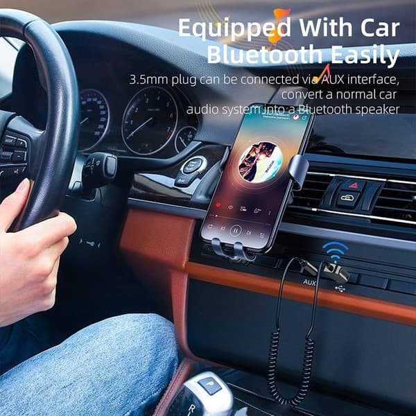 Bluetooth Aux-adapter Bluetooth v5.0 Trådløs bilmottaker USB til 3,5 mm jack-adapter Innebygd mikrofon Aux-inngang Håndfri samtaleplugg