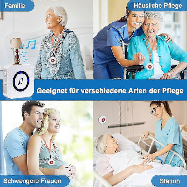 Ældre nødkaldsknap / ældre alarmarmbånd / kaldeknap / trådløs personsøger / ældre buzzer / hjemmealarmmodtager 150 meter afstand