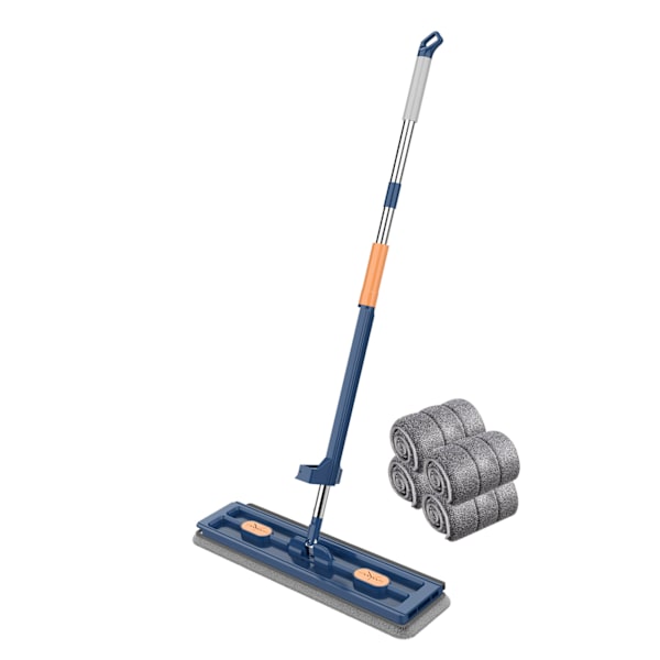 Kääntyväpäinen leveä litteä moppi, työtä säästävä siivousmoppi kotiin ja olohuoneeseen Blue 4 mop pads