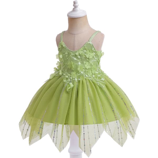 Peter Pan Prinsessekjole til piger med spaghettistropper og meshkant D1183 Green 130cm